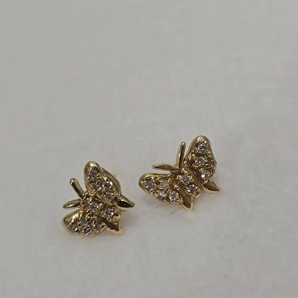 14k Solid Gold Butterfly Stud Earrings